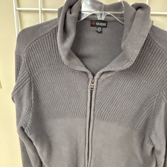 Grey Guess zip up hoodie sweater size XL. 60/40 cotton/acrylic. Very nice. - Picture 2 of 12